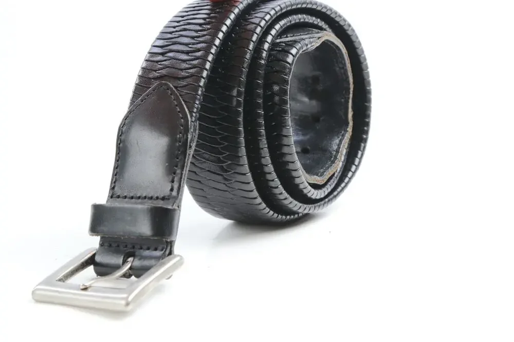 Vintage Coach Black Leather Belt Basketweave Scale Textured Buckle Dress 40 100